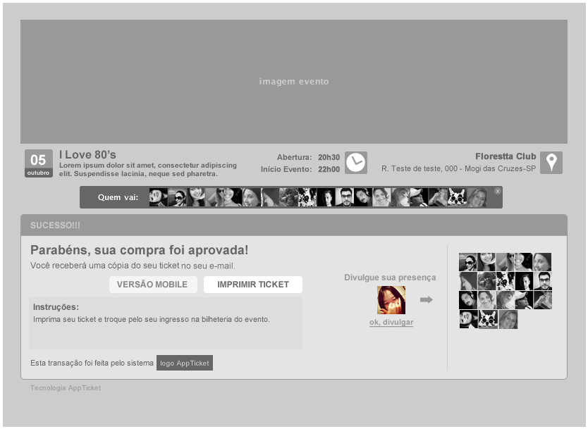 Primeiro wireframe do fluxo de compras do AppTicket feito em 17 de agosto de 2012